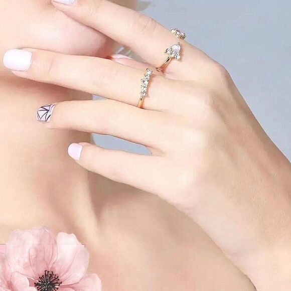 DAINTY Set of 3 Assorted Crystal Rings Trendy Gift Chic Versatile - Picture 4 of 7